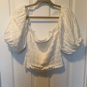 Young Fabulous & Broke White Puff Sleeve Smocked Crop Top